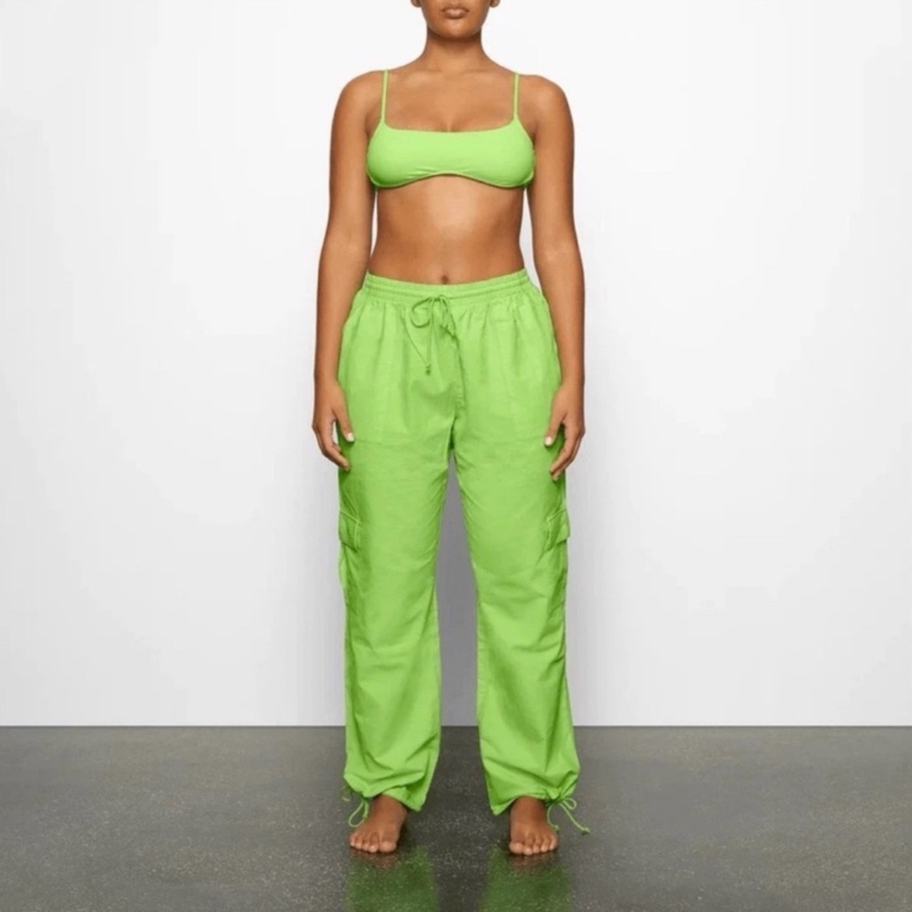 NWT Skims Neon Green Cargo Cover Up Pants 4X Y2K Sheer Cotton Lounge Beach Pool